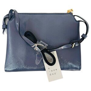 A New Day Crossbody Shoulder Bag Zip Top 9.5"x7.5" Faux Leather Gray